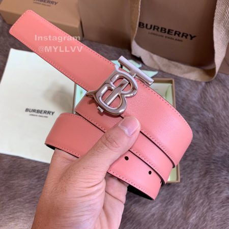 Burberry Fashion Calf Silver Buckle 35mm Belts For Women Pink