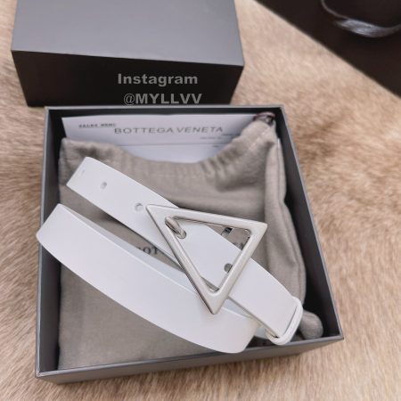 Bv Fashion Calf Silver Triangular Needle Buckle 20mm Belts White