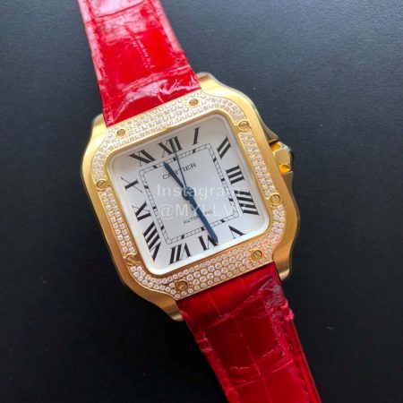 Cartier Santos Quick Switch Strap 30m Waterproof Diamond Watch Red