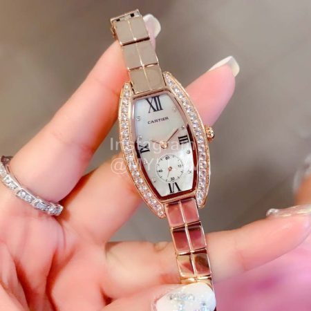 Cartier Olive Shaped Diamond Roman Numeral Dial Watch For Women
