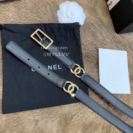 Chanel Double Side Calf Leather Pin Buckle 20mm Belt Black