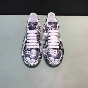 Mcqueen Painted Pattern Leather Casual Shoes For Men And Women Gray