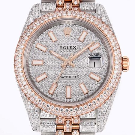 Rolex 904l Steel Diamond Dial Watch Rose Gold