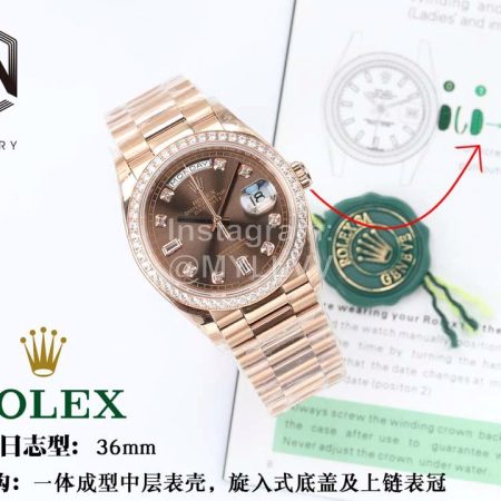Rolex Steel Strap 36mm Dial Diamond Watch Brown