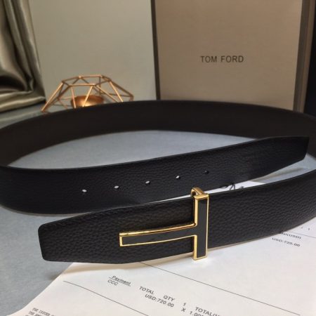Tom Ford Black Calf Leather T Buckle 40mm Belt For Men