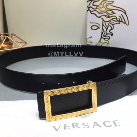 Versace Black Calf Leather Gold Square Buckle 35mm Belt