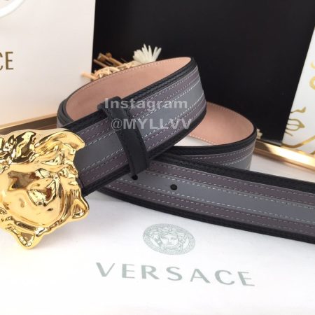 Versace Gray Calf Leather Gold Medusa Buckle 40mm Belt